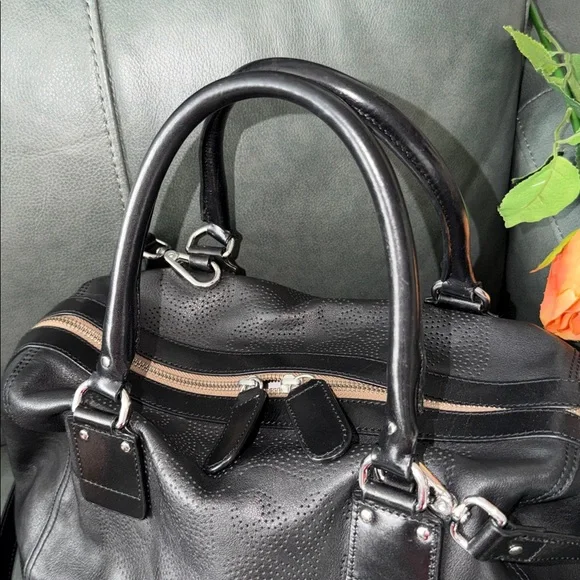 Orla Kiely Black Leather Duffel Bag - Picture 5 of 17